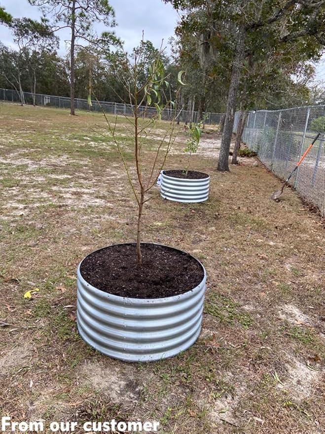 FORTUNO 2 Pcs 17 Tall 4 Ft Round Raised Garden Bed Box Galvanized Metal Outdoor High Flower Bed Steel Patio Ground Planter for Planting Vegetables and Herbs Silver