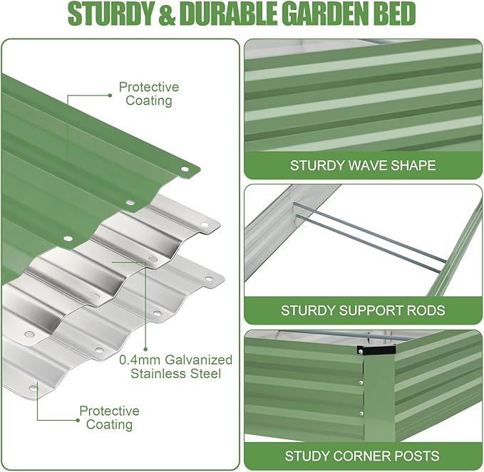 Galvanized Raised Garden Bed Outdoor | Metal Raised Garden Bed for Gardening 2Pack | Large Planter Box for Vegetables Flowers Fruits | Easy Assembly &amp Safety Design Flower Beds 6x3x1ft Olive Green