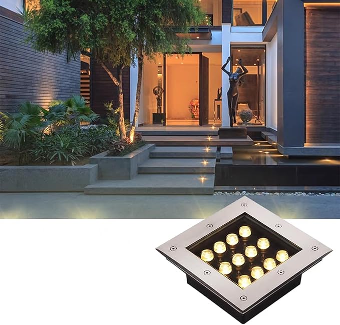 Square Outdoor Buried Lights - Recessed LED Landscape Lights 12V Garden LED Spot Lights IP67 Waterproof Stainless Steel LED Spotlight For Terrace Garden Garage Paths Illuminate(Yellow24w)