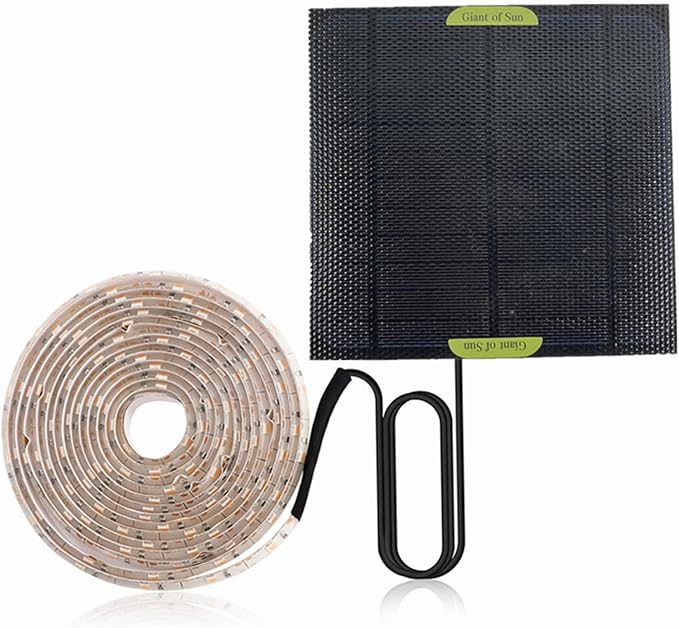 Solar Powered Grow Lights 16.4ft Full Spectrum Plant Light Strip with Panel for Garden Greenhouse