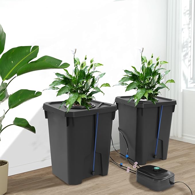 2PCS Hydroponics Grow System with Top Drip 27L Deep Hydroponic Water Culture with 8W Air Pump for Grow Tent Greenhouse Garden Balcony Office
