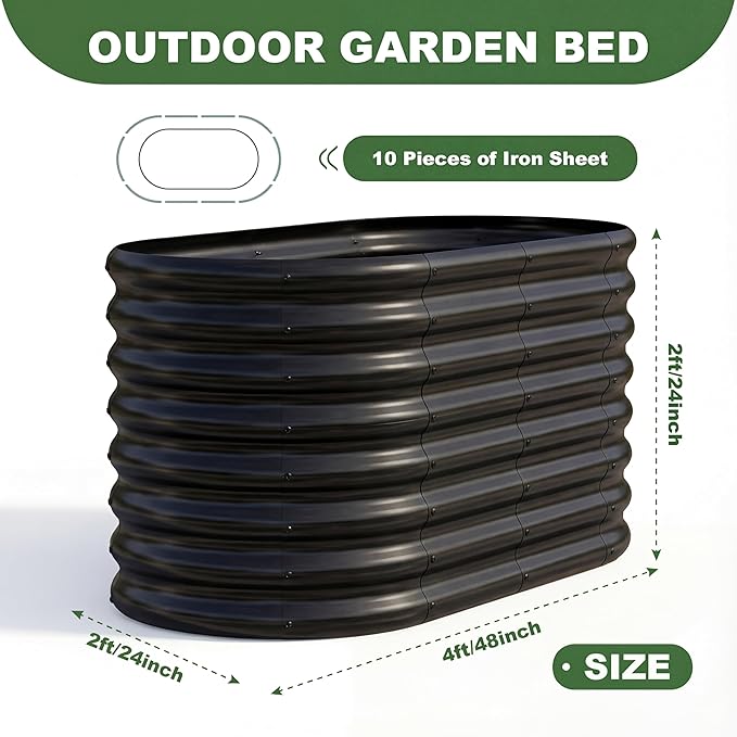 AHEONLAR 2 Pack 4×2×2ft Galvanized Raised Garden Beds Outdoor Oval Sturdy and Durable Planter Boxes for Vegetables Fruits Flowers and Plants Easy Assembly Black