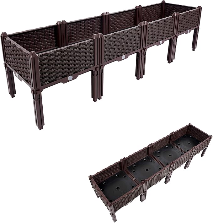 Raised Garden Bed 61.41 * 14.96 * 15.35in Poly Elevated Planter Box with Legs and Storage Shelf Standing Growing Bed Herb Planter for Vegetable Brown