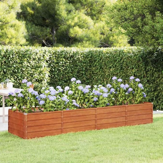vidaXL corten Steel Garden Raised Bed - Large Rusty Planter for Balcony/Patio - Optimal Drainage - Dimensions: 126x31.5x17.7 in