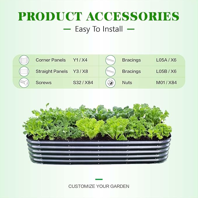 GrowHaus 8x2x1.4FT Galvanized Raised Garden Bed Planter Boxes Outdoor Large Metal Garden Beds for Planting Vegetables Flowers Herbs Dark Gray