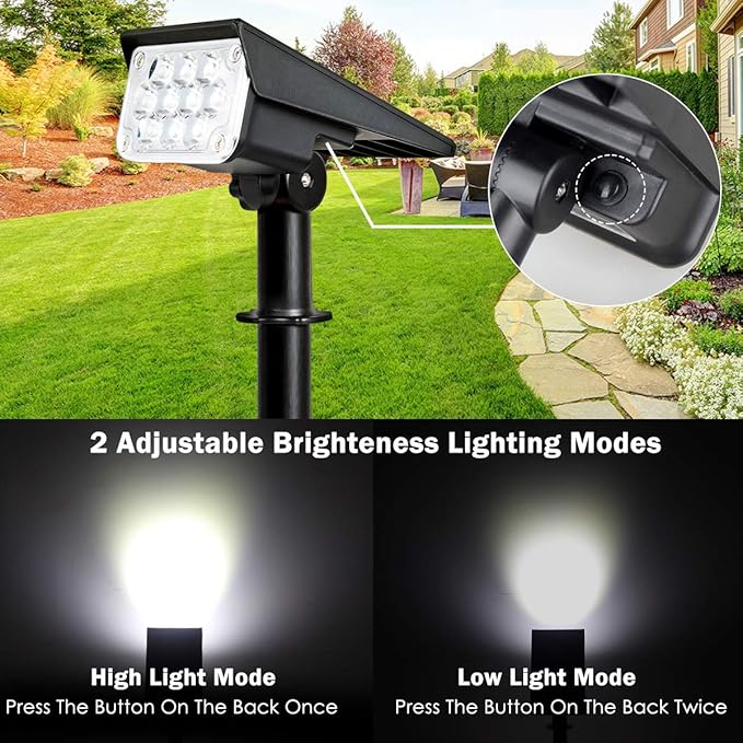 T-SUNUS 20 LED Solar Spotlights IP65 Waterproof 2-in-1 Outdoor Solar Landscape Light for Yard Garden Driveway Porch Walkway Pool Patio 2 Pack Cold White