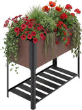 42 l x 33h HDPE Elevated Garden Bed with Storage Shelf - Wood Grain Finish All-Weather Standing Planter Box with Sturdy Black Aluminum Frame for Vegetables Herbs on Patio Balcony &amp Outdoors