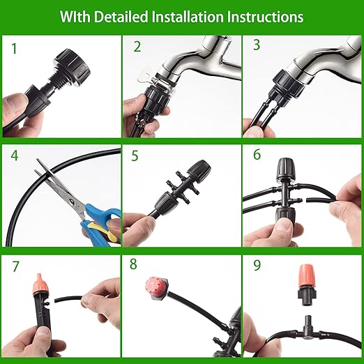 280 Pcs Drip Irrigation Kit 147FT Garden Watering System 1/2 1/4 in Distribution Tubing Hose Automatic Patio Misting System Micro Automatic Drip Irrigation for Plant Garden Greenhouse Patio Lawn