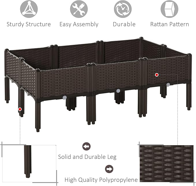 Outsunny 6 Piece Raised Garden Bed with Legs Planter Box Raised Bed to Grow Flowers Herbs &amp Vegetables Brown