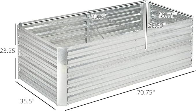 Galvanized Raised Garden Bed Kit with Reinforcing Bars Large and Tall Metal Planter Box for Vegetables Flowers and Herbs 6' x 3' x 2' Silver