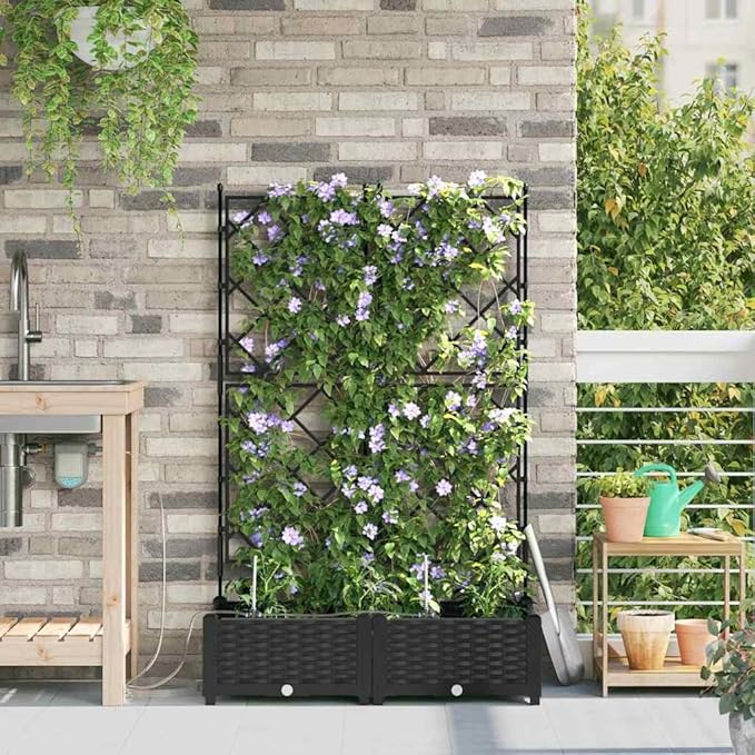 Garden Black 80x40x126cm Steel Raised Garden Bed Outdoor Planter Box for Flowers Herbs UV Resistant Integrated Irrigation System Modern Style