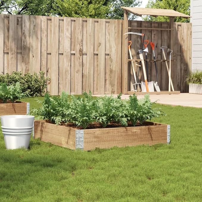 Rustic Raised Garden Bed 39.4x39.4x8.5 Foldable Solid Pine Planter Box Natural Brown Square Raised Bed for Balcony Patio Outdoor Herb Flower Vegetable Gardening