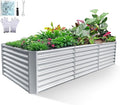 8x4x2ft Galvanized Raised Garden Bed Planter Raised Garden Boxes Outdoor Large Metal Raised Beds for Gardening Garden Bed for Vegetables Flowers Herb Silver