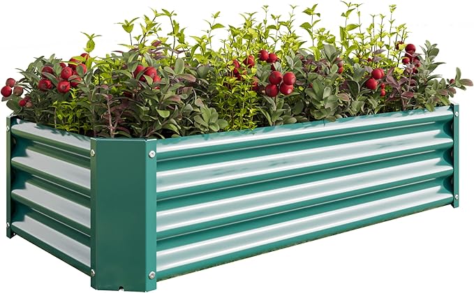 Galvanized Raised Garden Bed 8ft x 4ft x 2ft Large Metal Planter Box for Vegetables Herbs Flowers 20.5 Cubic Feet (4 * 2 * 1 FT Green)