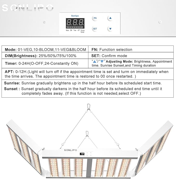 2024 New SPF6000 PRO 600W LED Grow Light 6x6ft Coverage with Veg &amp Bloom Dimmer Timer Full Spectrum Grow Lamps for Indoor Plants Seeding Flowering LED Plant Light Fixture