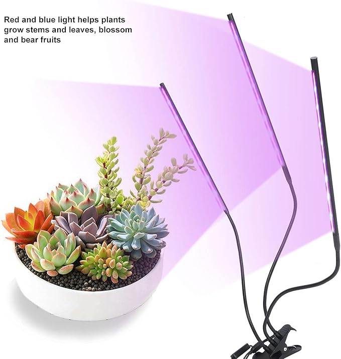 LED Grow Light 3 Head Plant Lamp 30W Full with 3/9 / 12H Timer &amp Five - Level Dimming – Optimal Indoor Plant Light for Succulent Growth &amp Flowering