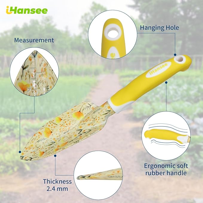 Yellow Garden Tools Set for Women iHansee 10-Piece Gardening Tool Kit with Handbag Non-Slip Ergonomic Handles Gardening Gift for Women Mom Garden Lovers