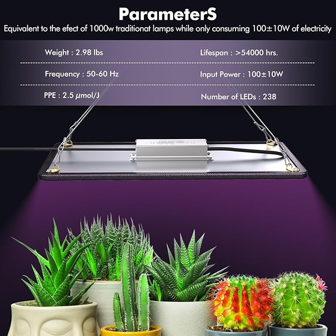 1000W LED Grow Light Full Spectrum Plant Light UV-IR Included Hanging Grow Lights for Indoor Plants Seedling Hydroponic Plants Veg Flower Growing Lamps for 3x3/2x2 Grow Tent (Actual Power 100±5W)
