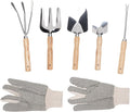 7pcs Gardening Hand Tools Set Stainless Steel Shovel Trowel Weed Puller Hand Fork with Wooden Handle for Weeding Planting Shoveling