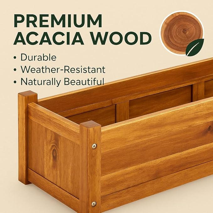 Garden Raised Bed Acacia Wood 39.4x11.8x9.8-Durable and Stylish Planter for Plants Vegetables Herbs and Flowers-Easy Assembly-Rustic Brown Finish