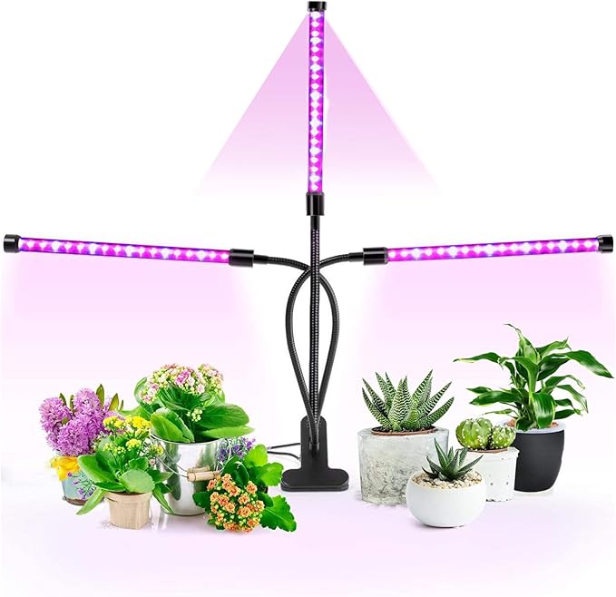 2-Pack Grow Lights for Indoor Plants Full Spectrum Three Head Clip-on Plant Lamp with Full Spectrum &amp Red Blue Spectrum 3/9/12H Timer 9 Dimmable Levels Suitable for Indoor Plants Growth