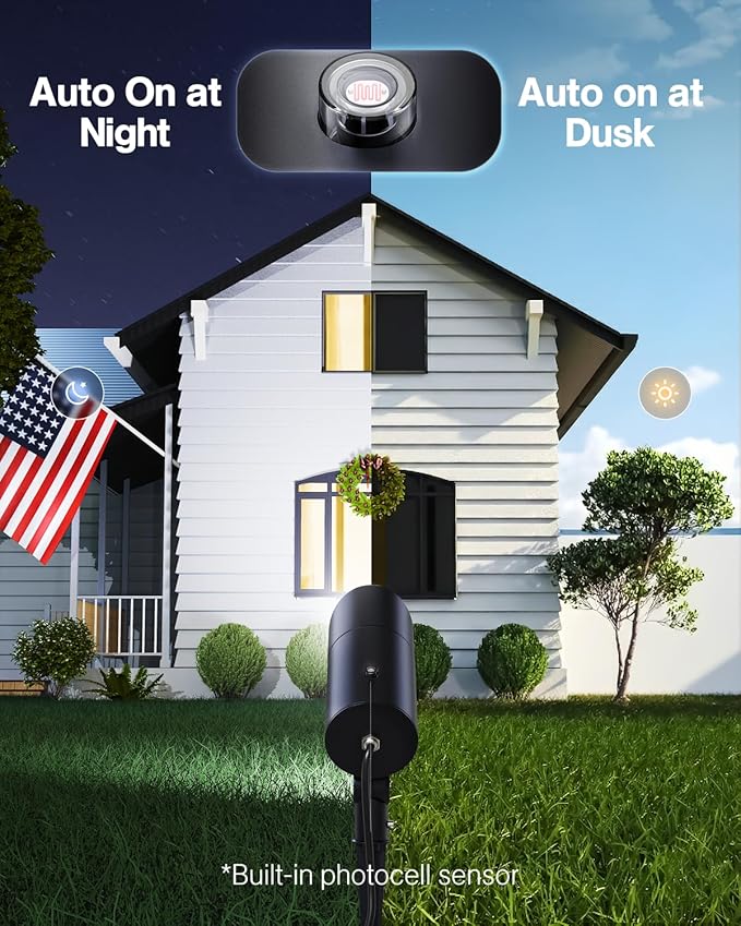 HIBOITEC 30W Spot Lights Outdoor Dusk to Dawn 120V Plug in Flag Pole Light 3000LM 5000K LED Waterproof Landscape Spotlight for Yard Garden Tree Statue 5.9 FT Cord with Plug