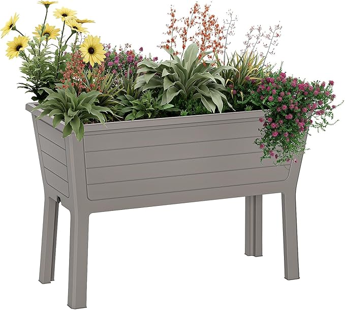 EasyUp Raised Garden Bed Resin Sturdy Planter Waterproof UV-Resistant Outdoor for Flowers Vegetables Herbs in Backyard Patio (Grey)