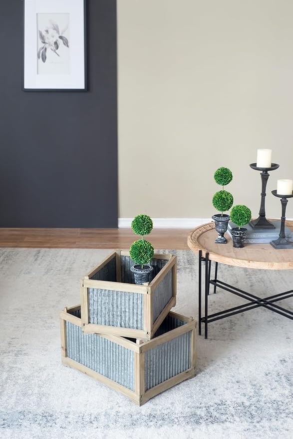 Set of 2 Rectangular Rustic Planter L:20x14x11.5 S:17x12x10