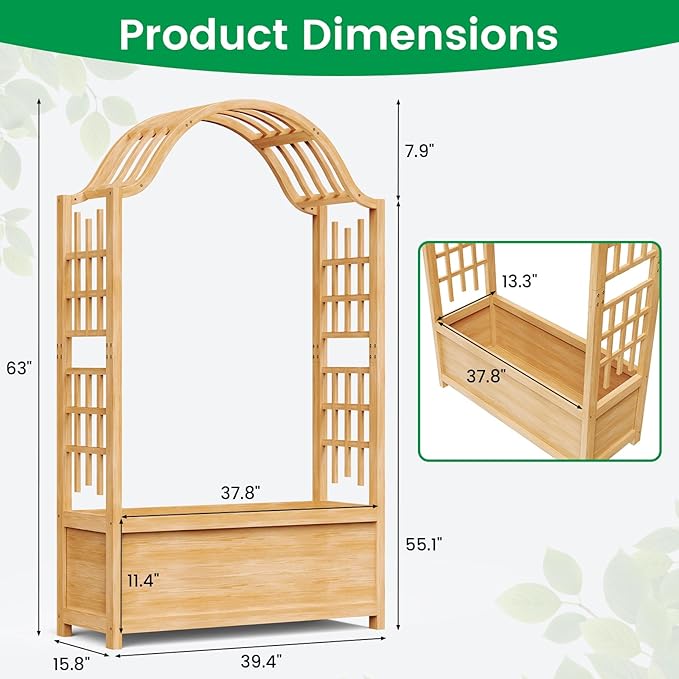 DoCred Raised Garden Bed with Trellis Freestanding Wood Planter Box with Hanging Roof Side Trellis Above Ground Elevated Garden Bed Outdoor Planter with Arch Trellis for Climbing Plants Vines Patio