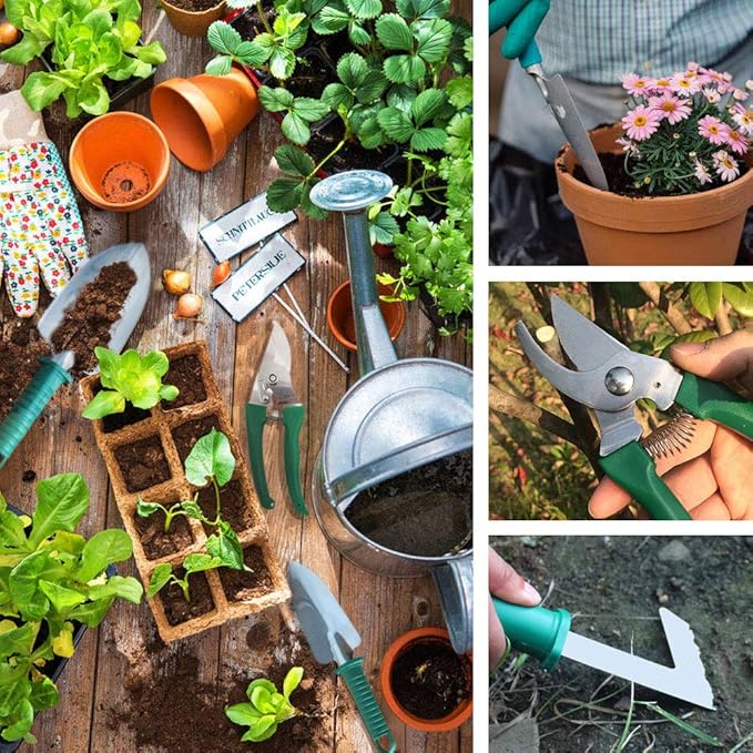 SONGWAY 11 Pieces Garden Tool Set - Garden Tool Kit with Storage Case Aluminum Gardening Set Gardening Gift for Women Men Green