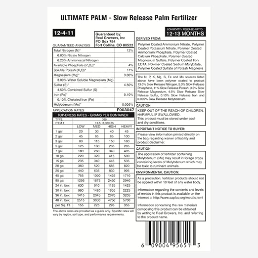 Real Growers Palm Tree Fertilizer 12-4-11 | 12-Month Slow Release Granular Plant Food for Queen Palm Sago Palm Date Palm Cycad | 18 lb