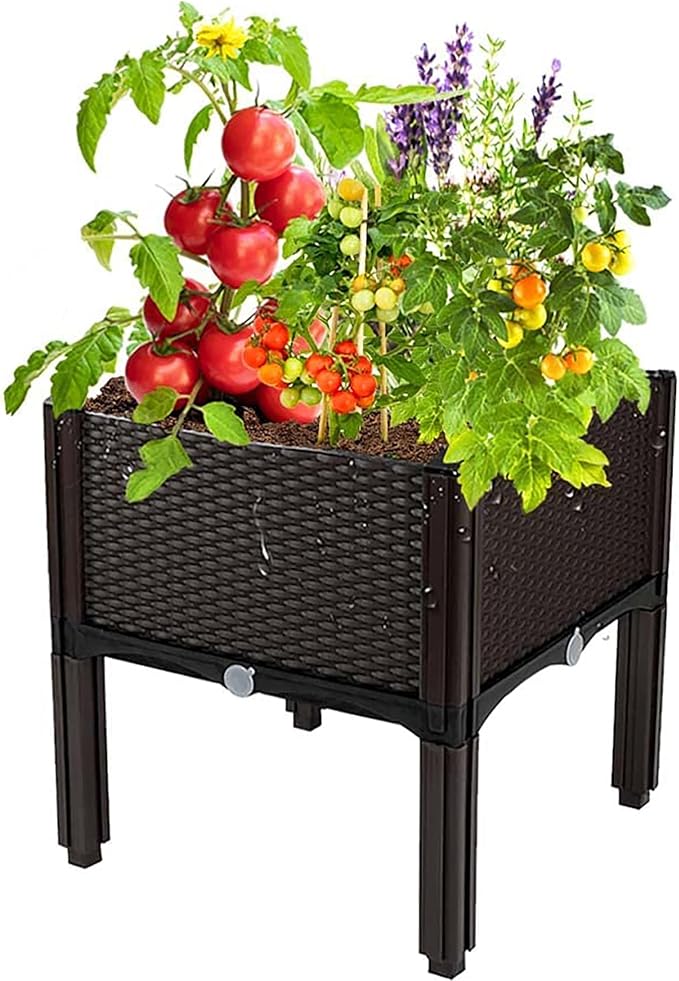 Plastic Elevated Planters for Raised Garden Bed with Legs for Outdoor Plants Box Kits with Drainage Holes for Patio Deck Balcony to Planting FlowersVegetablesTomato and Herbs