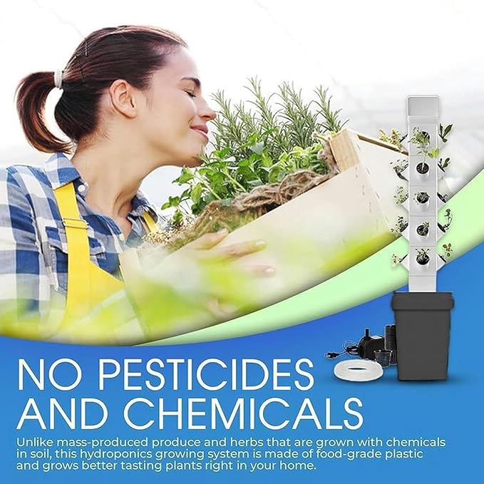 Garden Planter Hydroponics Tower Hydrating Pump/Timer/Adapter Aeroponics Growing Kit for Herbs Net Pots Fruits Vegetables24Holes//1pc