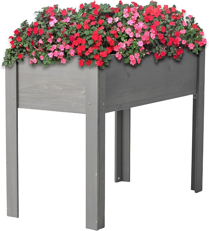 LIFE SKY 40-Inch Raised Garden Bed with Legs: Elevated Wooden Planter Box for Outdoor Plants &amp Flowers - Spacious Design for Balcony Growing in Apartments &amp Small Spaces