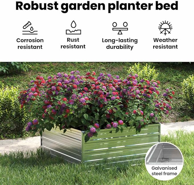 vidaXL Rectangular Garden Raised Bed - 39.4x39.4x17.7 - Durable Galvanized Steel - Outdoor Use - Versatile Planter for Vegetables Herbs and Flowers - in Silver