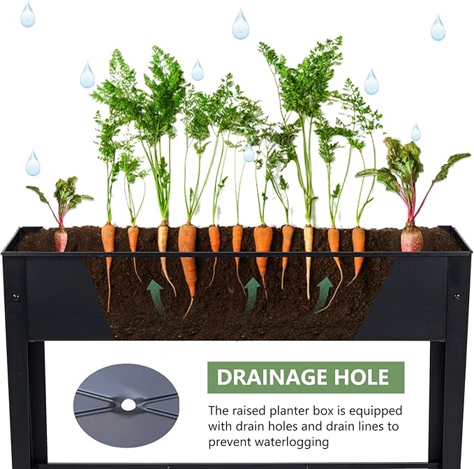 Raised Garden Bed Elevated Planter Black Metal Plant Box with Legs Standing Garden Stand Drainage Holes Black