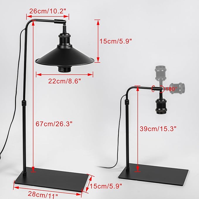 15ft Timer Cord Black Metal Shade Free Standing Plants Grow Stand Light 10W 4500K Full Spectrum Bulb Included Adjusted Height Retro Style