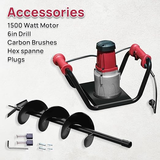 DC HOUSE 1500W Electric Post Hole Digger Earth Auger Hole Digger Digging Tools Auger with 6 Digging Bit Set with Reverse Function Prune Farmland and Garden