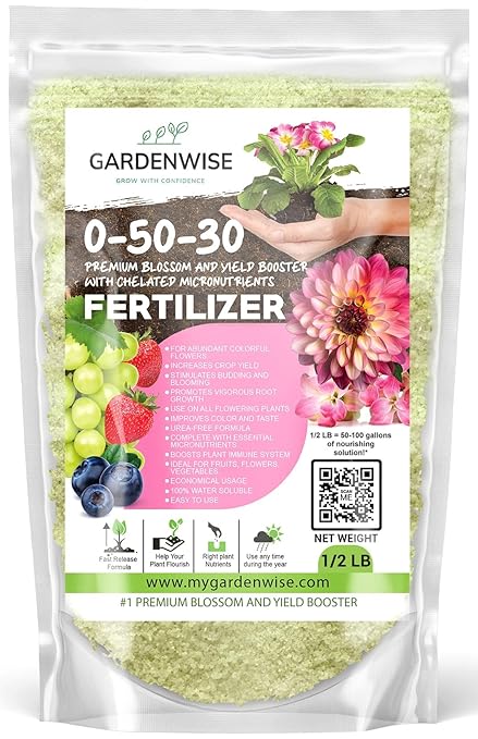 0-50-30 Universal Premium Bud and Bloom Booster Increases Flowering &amp Yield for Use in Soil and Hydroponics Super Concentrated Flower Fuel (1/2 LBS)