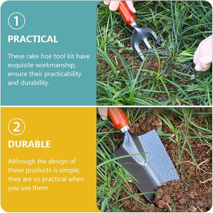 Ciieeo 5pcs Garden Tool Set Handle Shovel and Rake for Home Planting Soil Loosening and Outdoor Gardening Tasks