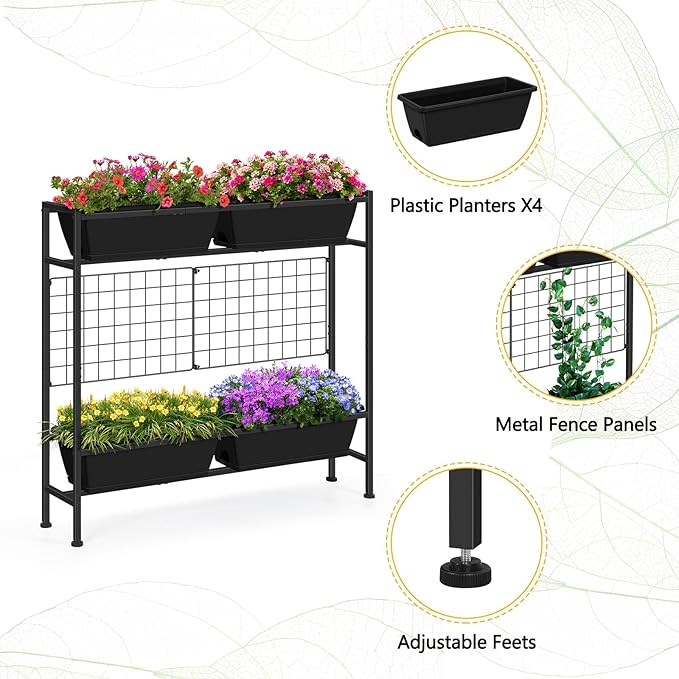 Raised Garden Beds Outdoor Elevated Garden Planter Boxes with Trellis and Legs Standing 32.4 Flowers Beds Herbs Vertical Planters for Small Climbing Plant Vegetables Patio Balcony Black