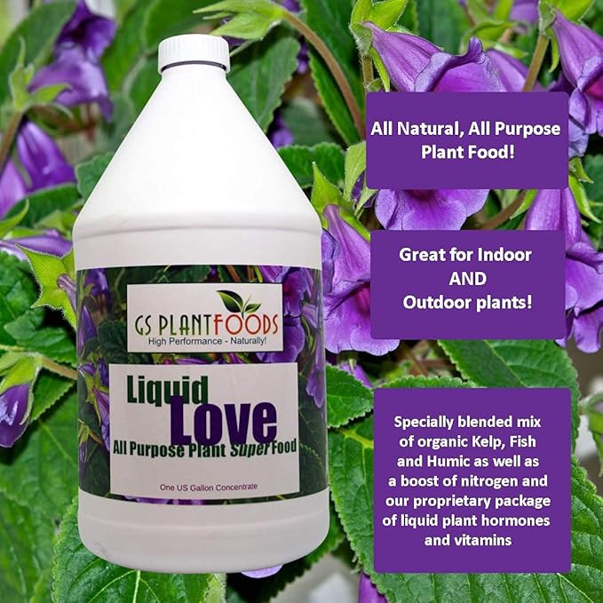 Liquid Love Plant Food by GS Plant Foods- All Purpose Plant Fertilizer (1 Gallon) - Liquid Fertilizer for Herb Gardens House Plants Vegetables Fruit Trees Lawns &amp Shrubs