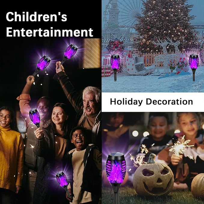 Solar Lights Outdoor Decorations Upgraded Purple Flickering Flame Waterproof Halloween Torch Lights Tiki Torches for Outside Patio Pathway Decor 6 Pack (10)