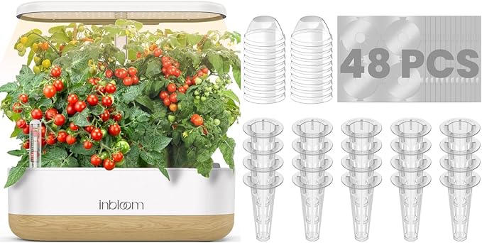 inbloom 12 Pods Hydroponics Growing System and Hydroponic Seed Pod Kits Replacement Grow Baskets 20pcs Grow Labels 48pcs Grow Domes 20pc