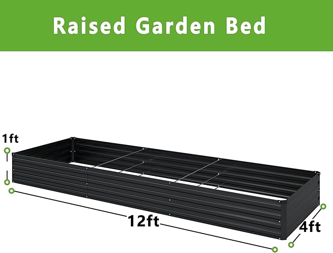 MGNO 2pcs 12x4x1FT Galvanized Raised Garden Bed-Outdoor Planter Box for Vegetables-Metal Garden BedRRectangle Planting Box for HerbFlowerBlack