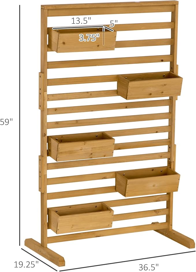 Wooden Plant TrStand with 5 Hanging Planter Boxes Freestanding Outdoor Plant Stand for Patio Garden Balcony Porch