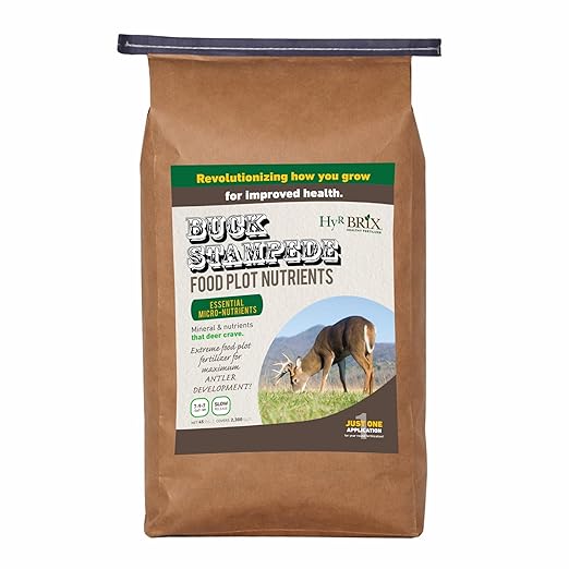 HyR BRIX Buck Stampede Food Plot 7-9-7 Fertilizer 45lb Bag - Slow-Release Nutrients with Calcium Sulfur Humic &amp Fulvic Acid - Supports Protein Production - Covers 2300 Sq Ft