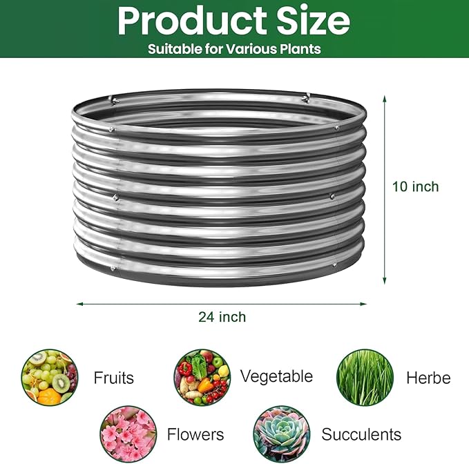 5 Pack 2x2FT Round Corrugated Galvanized Steel Raised Garden Bed Outdoor Metal Above Ground Garden Bed for Vegetables and Flowers Raised Beds for Gardening-2x2FTx10Inch