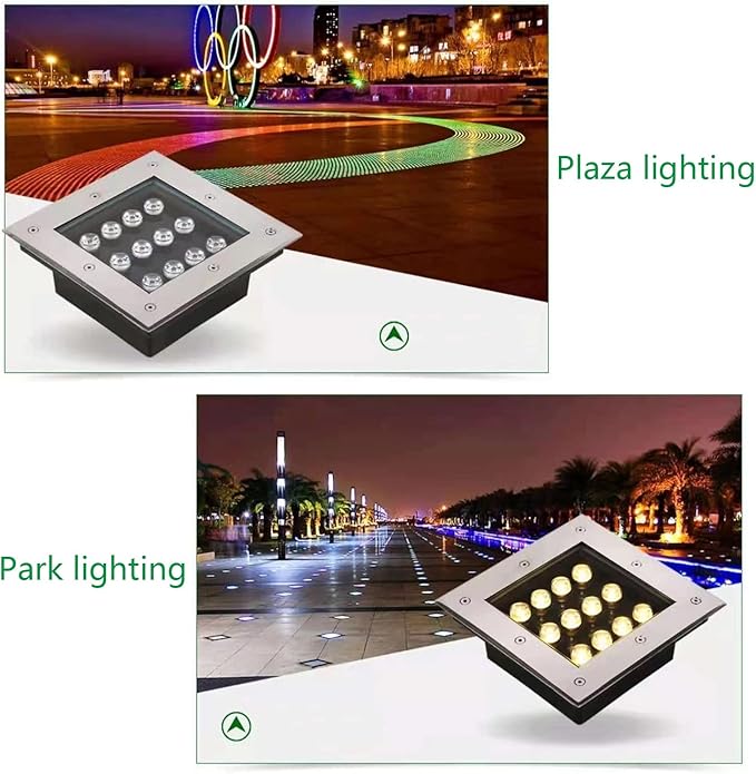 Low Voltage Deck Lights Recessed Square Underground Light IP66 Waterproof AC12V Outdoor Buried Lights for Garden Pathway Patio Driveway Landscape Lighting Spotlight