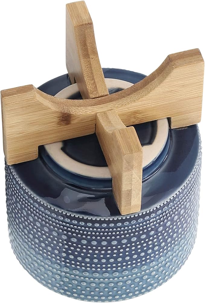5 Dotted Planter W Wood Stand Blue